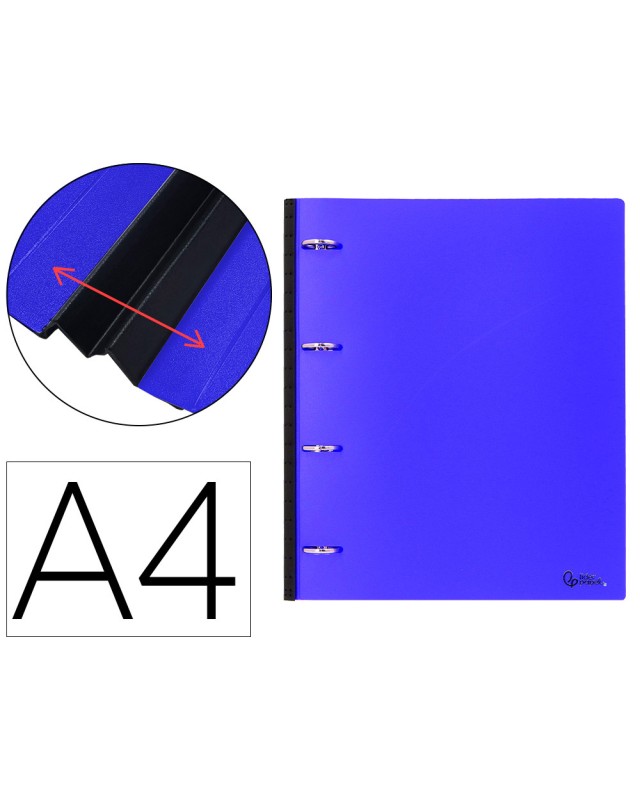 Carpeta liderpapel 4 anillas redondas 25 mm polipropileno din a4 ultra compacta con lomo extensible 4 cm azul