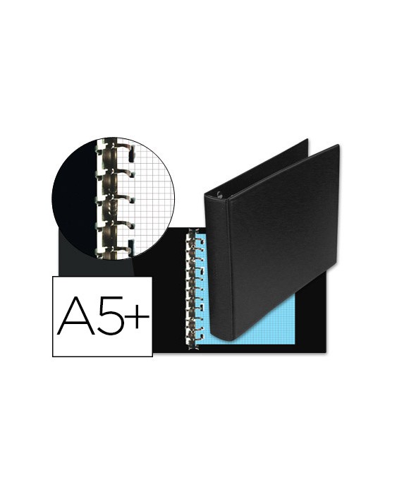 Carpeta multifin alfa 3002-g 11 anillas 39 mm plastico cuarto negro 155x215 mm