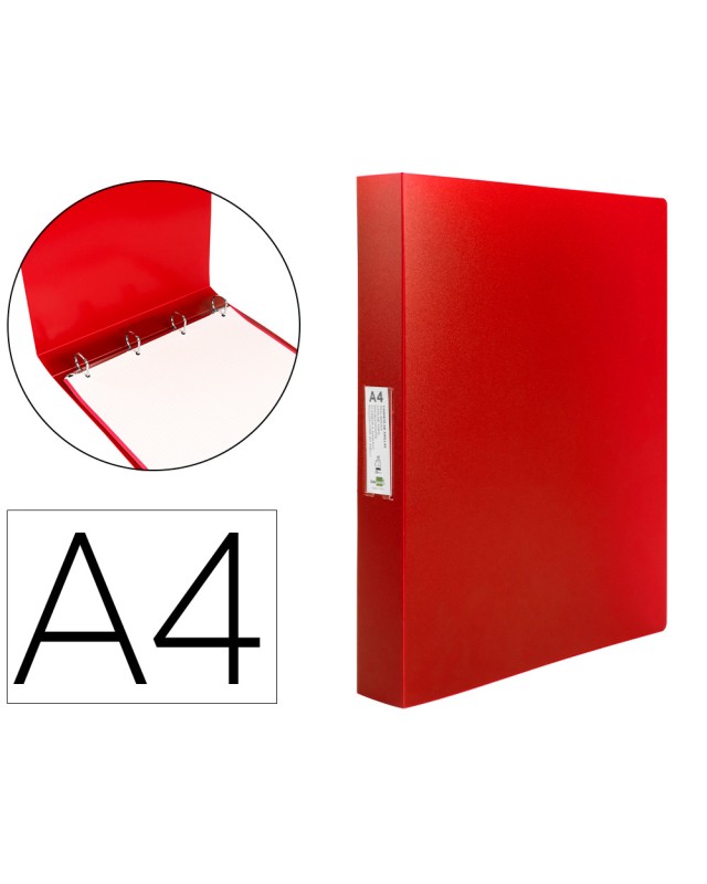 Carpeta liderpapel 4 anillas 25 mm mixtas polipropileno din a4 rojo translucido