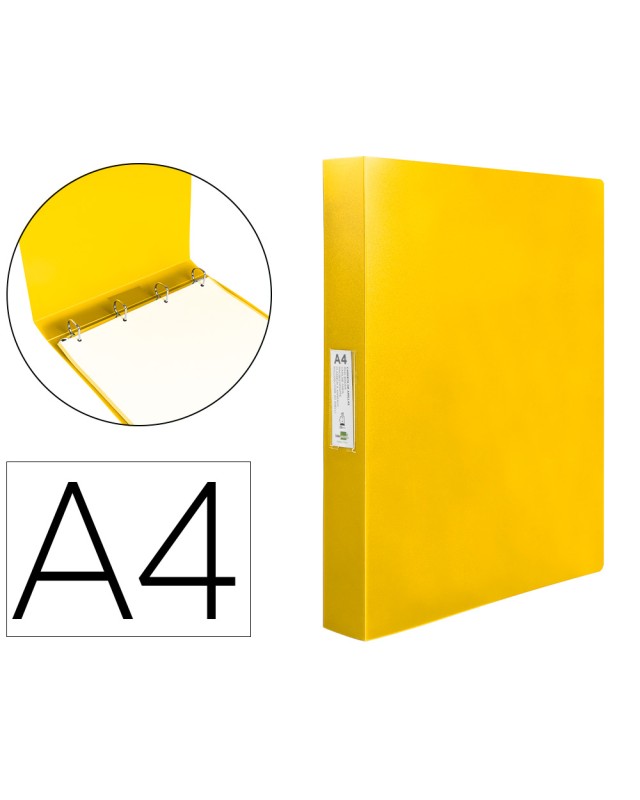 Carpeta liderpapel 4 anillas 25 mm mixtas polipropileno din a4 amarillo fluor opaco