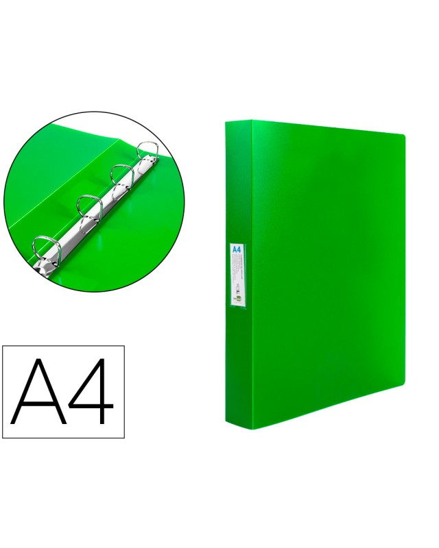 Carpeta liderpapel 4 anillas 25 mm mixtas 43433 polipropileno din a4 verde translucido