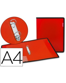 Carpeta liderpapel 2 anillas 25 mm 43030 polipropileno roja con bolsa y tarjetero con ribete negro