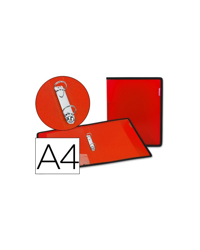 Carpeta liderpapel 2 anillas 25 mm 43030 polipropileno roja con bolsa y tarjetero con ribete negro