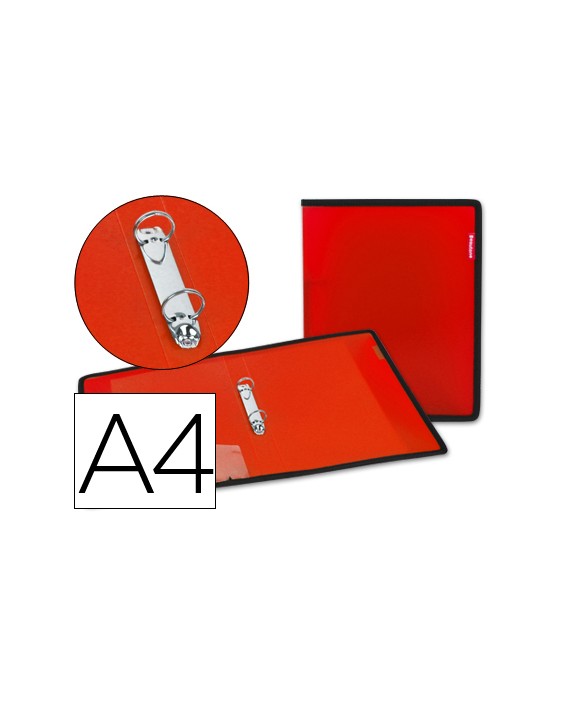 Carpeta liderpapel 2 anillas 25 mm 43030 polipropileno roja con bolsa y tarjetero con ribete negro