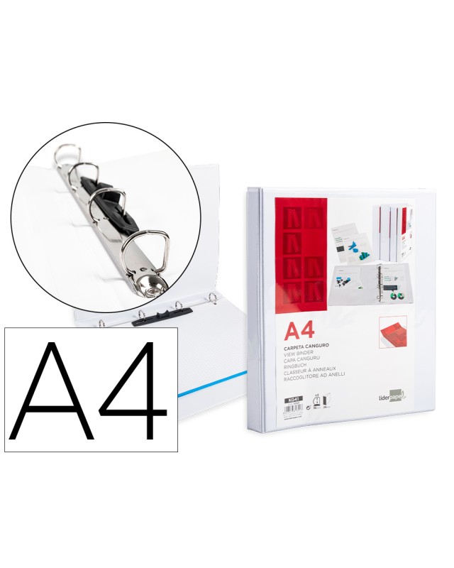 Carpeta canguro 4 anillas mixtas 16mm liderpapel a4 plastico color blanco
