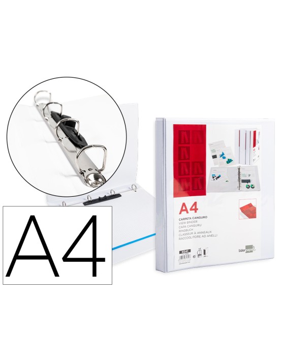 Carpeta canguro 4 anillas mixtas 16mm liderpapel a4 plastico color blanco