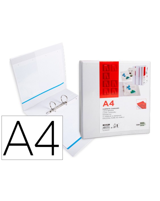 Carpeta canguro 2 anillas mixtas 55mm liderpapel a4 plastico color blanco