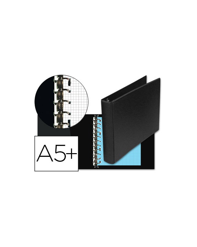 Carpeta multifin alfa 3002-m 11 anillas 24 mm plastico cuarto negro 155x215 mm