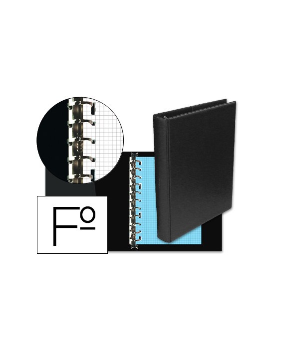 Carpeta multifin alfa 3005-m 16 anillas 24 mm plastico folio negro 215x310 mm