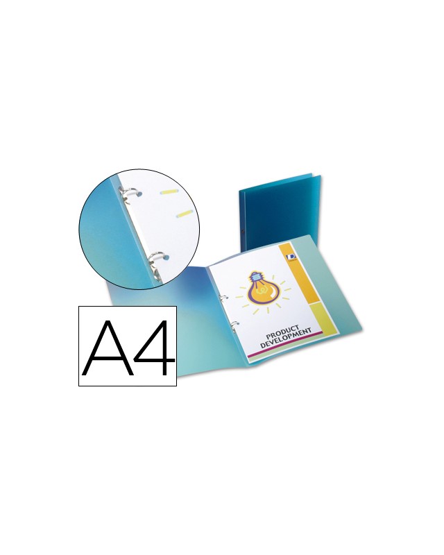 Carpeta liderpapel 2 anillas redondas mini 15 mm 49072 polipropileno din a4 azul translucido