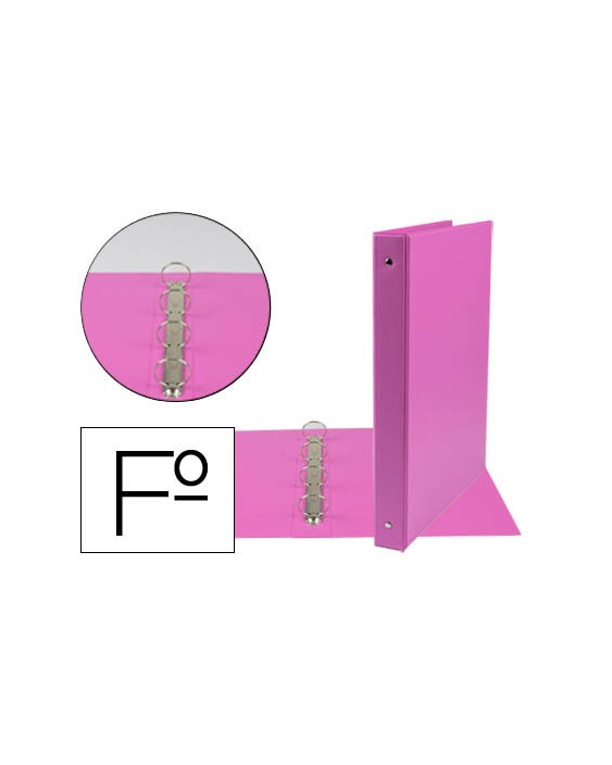 Carpeta liderpapel 4 anillas 25 mm redondas plastico folio color fucsia