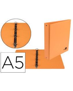 Carpeta de 4 anillas 25 mm redondas liderpapel a5 carton forrado pvc naranja