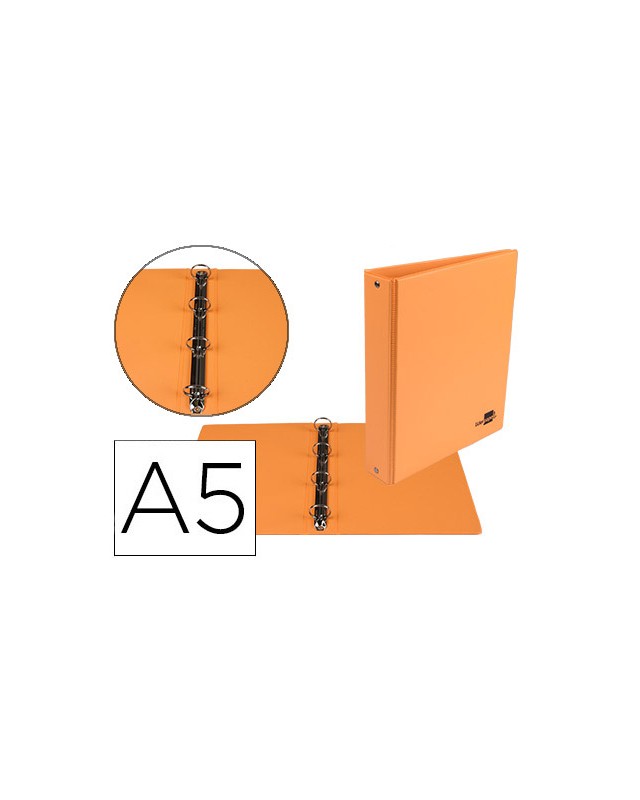 Carpeta de 4 anillas 25 mm redondas liderpapel a5 carton forrado pvc naranja