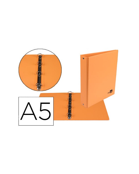 Carpeta de 4 anillas 25 mm redondas liderpapel a5 carton forrado pvc naranja
