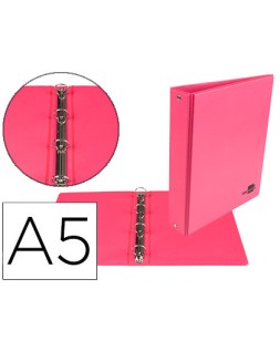Carpeta de 4 anillas 25 mm redondas liderpapel a5 carton forrado pvc fucsia