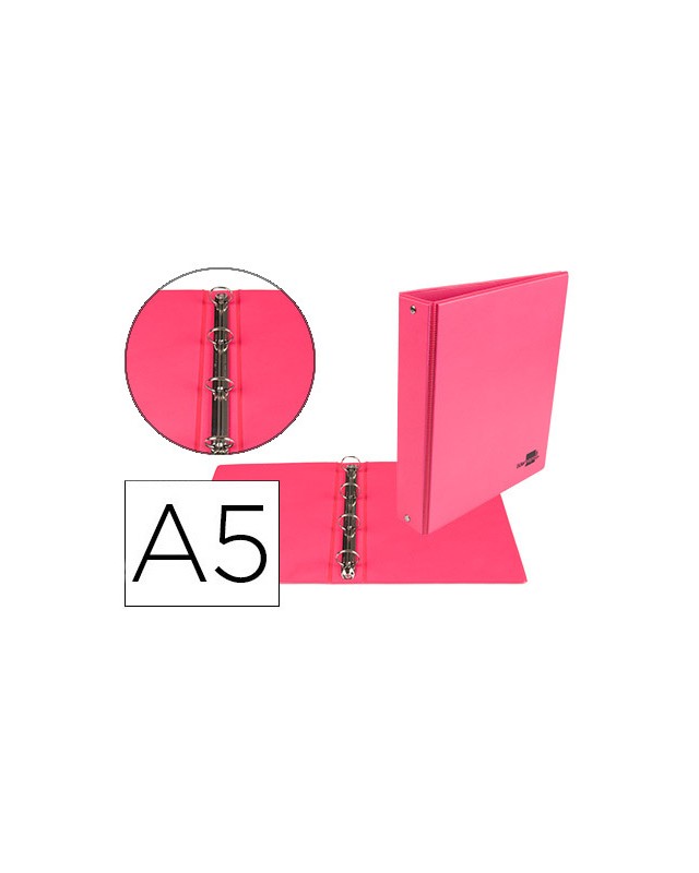 Carpeta de 4 anillas 25 mm redondas liderpapel a5 carton forrado pvc fucsia