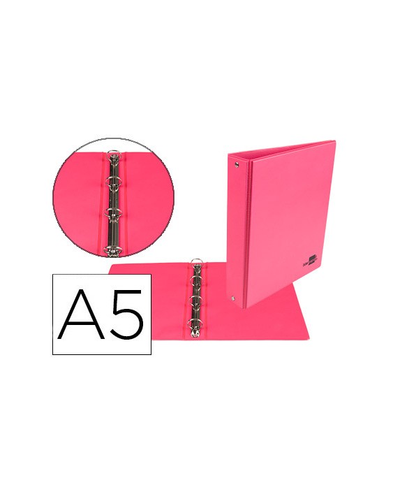Carpeta de 4 anillas 25 mm redondas liderpapel a5 carton forrado pvc fucsia