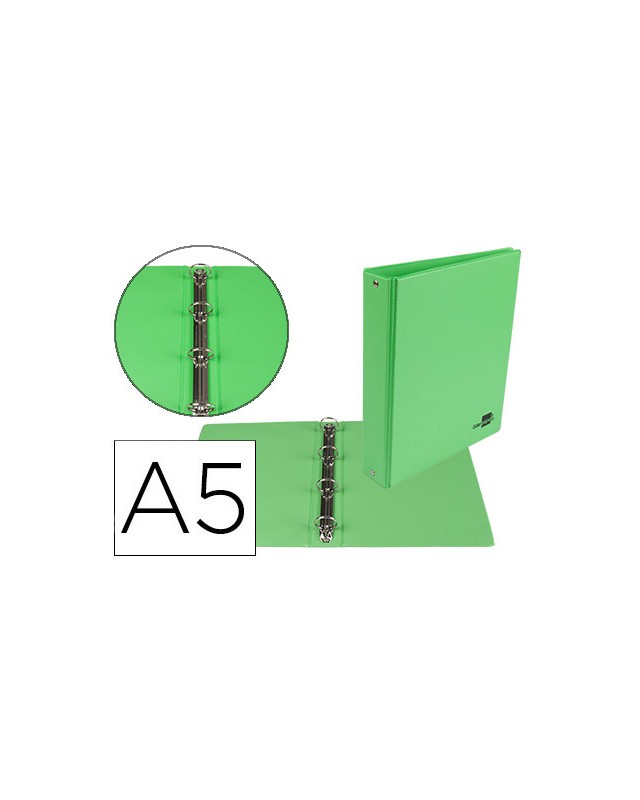 Carpeta de 4 anillas 25 mm redondas liderpapel a5 carton forrado pvc verde