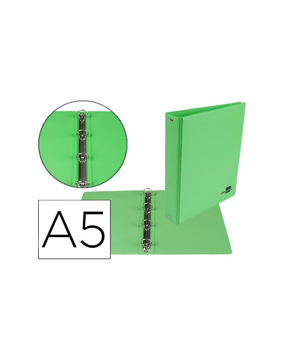 Carpeta de 4 anillas 25 mm redondas liderpapel a5 carton forrado pvc verde