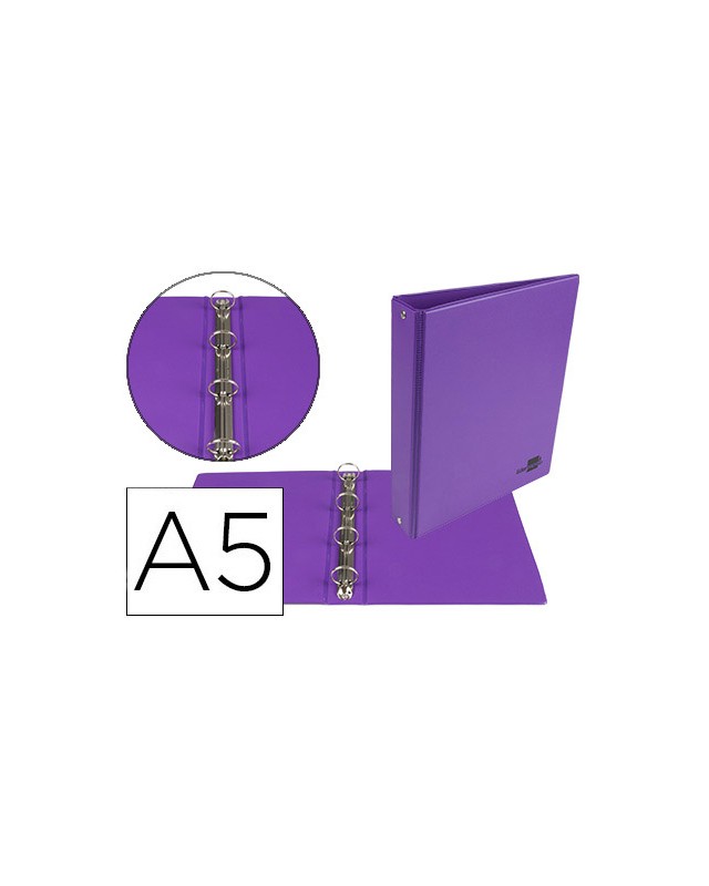 Carpeta de 4 anillas 25 mm redondas liderpapel a5 carton forrado pvc violeta