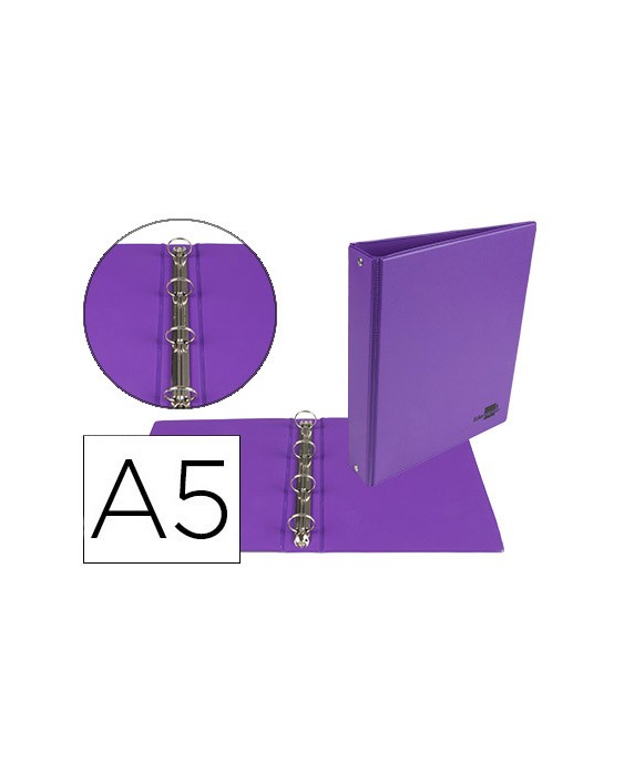 Carpeta de 4 anillas 25 mm redondas liderpapel a5 carton forrado pvc violeta
