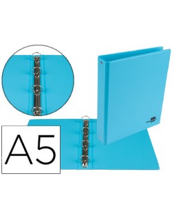 Carpeta de 4 anillas 25 mm redondas liderpapel a5 carton forrado pvc azul