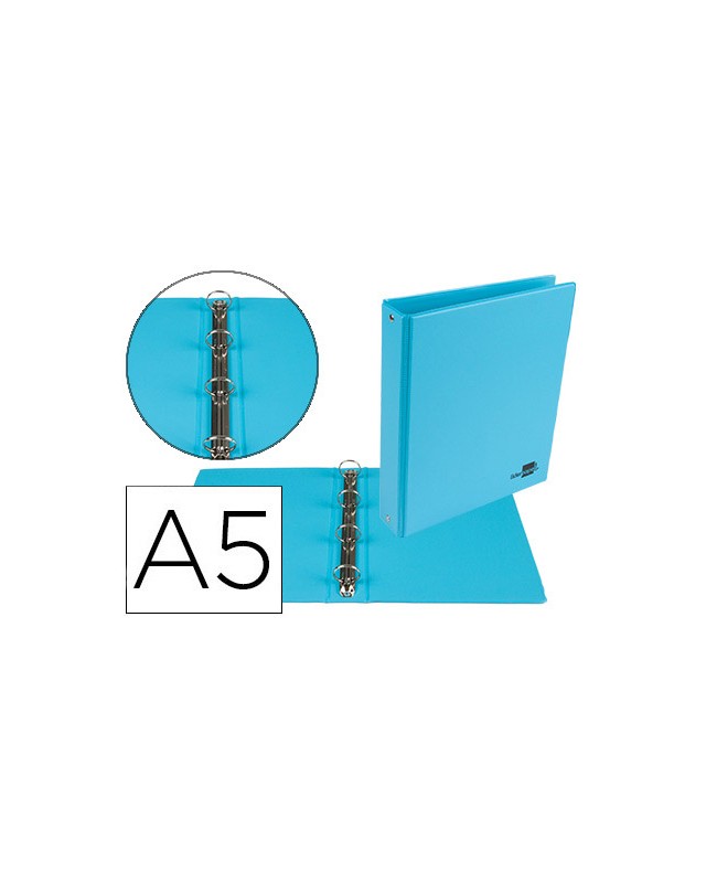 Carpeta de 4 anillas 25 mm redondas liderpapel a5 carton forrado pvc azul