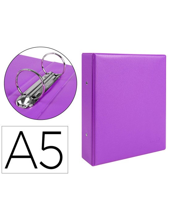 Carpeta de 2 anillas 40 mm redondas liderpapel a5 carton forrado pvc violeta