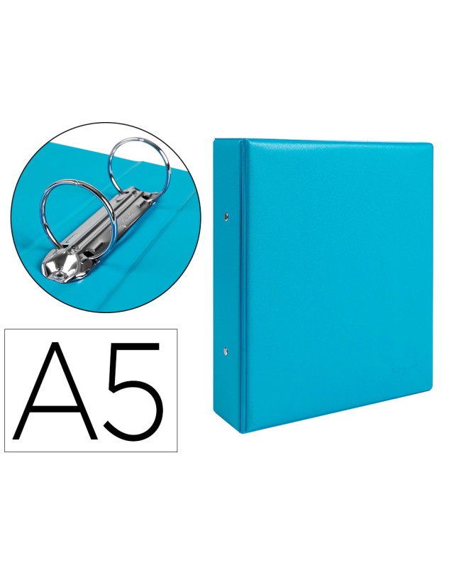 Carpeta de 2 anillas 40 mm redondas liderpapel a5 carton forrado pvc azul