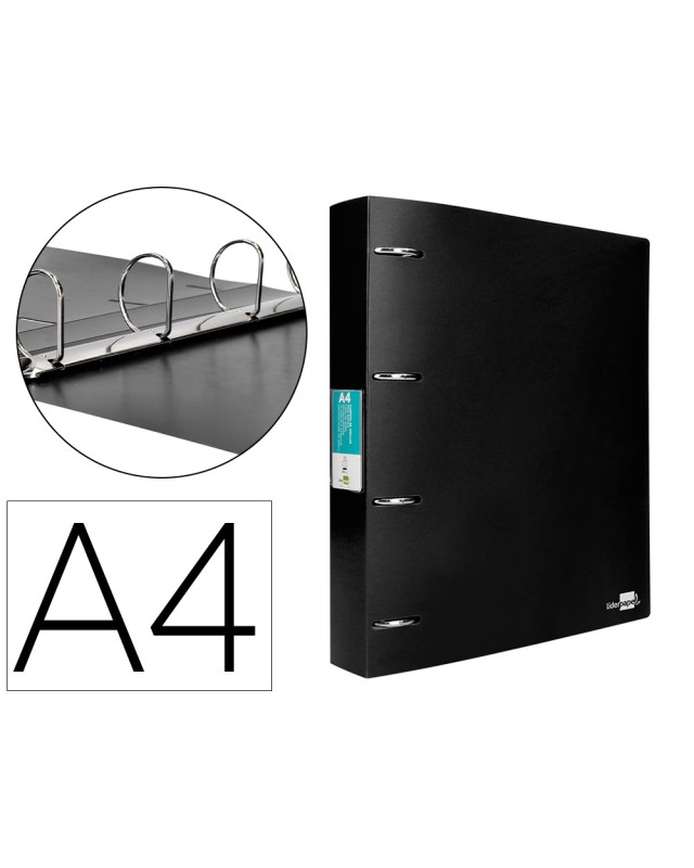 Carpeta liderpapel 4 anillas 40 mm mixtas polipropileno din a4 negro opaco