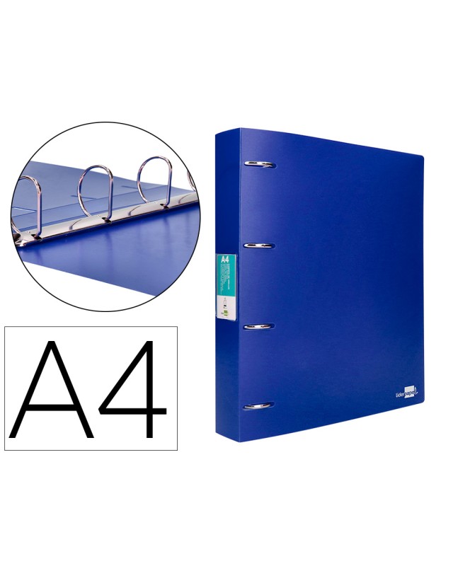 Carpeta liderpapel 4 anillas mixtas 40 mm polipropileno din a4 azul translucido