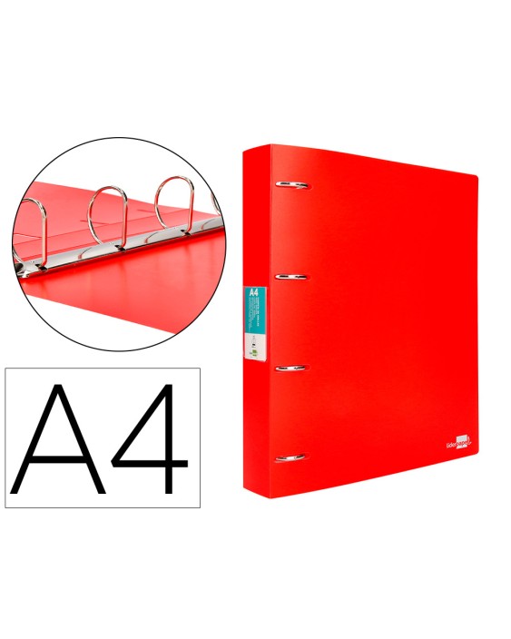 Carpeta liderpapel 4 anillas mixtas 40 mm polipropileno din a4 rojo translucido