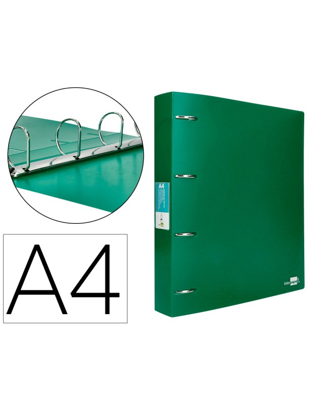 Carpeta liderpapel 4 anillas mixtas 40 mm polipropileno din a4 verde translucido