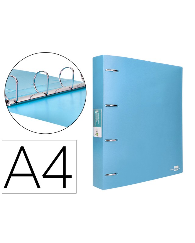 Carpeta liderpapel 4 anillas mixtas 40 mm polipropileno din a4 celeste opaco