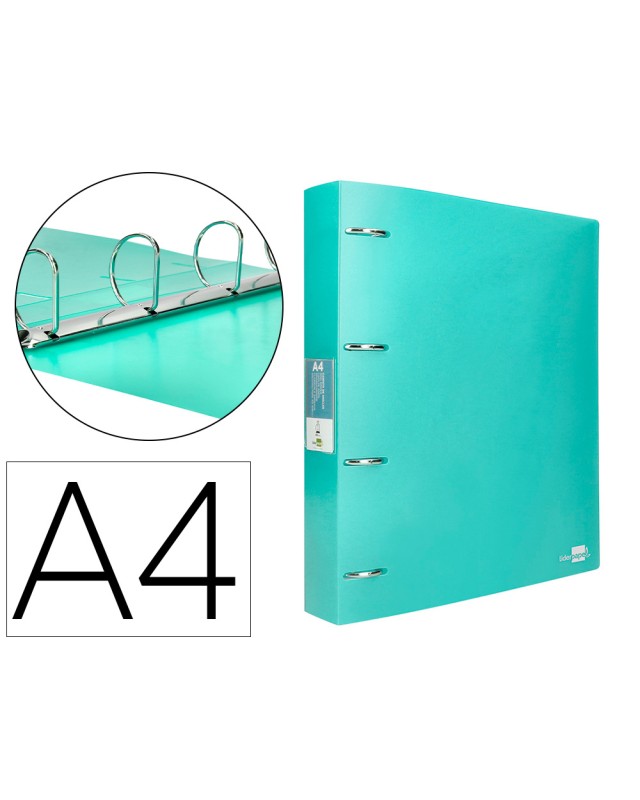Carpeta liderpapel 4 anillas mixtas 40 mm polipropileno din a4 verde manzana opaco