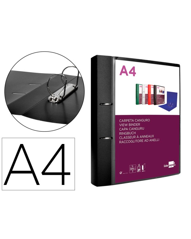 Carpeta liderpapel canguro 2 anillas 40 mm mixtas polipropileno din a4 negro opaco