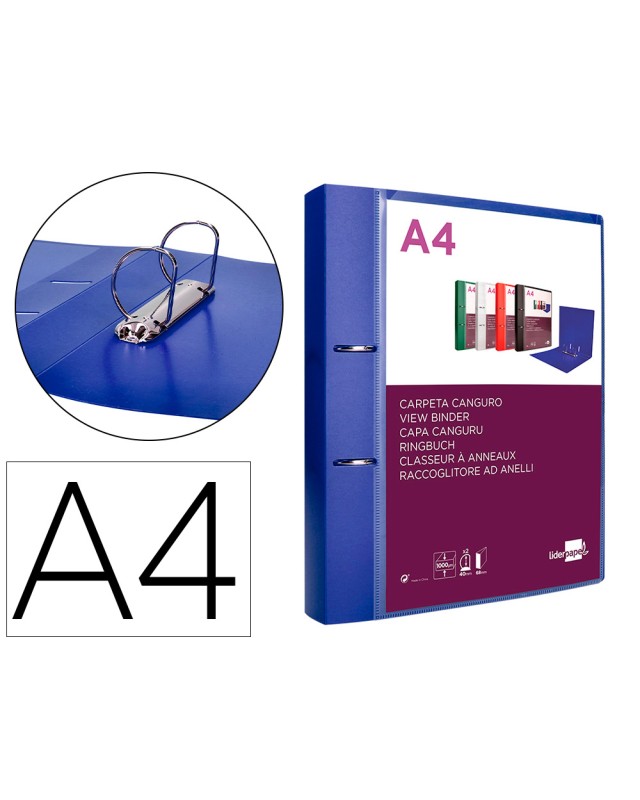 Carpeta liderpapel canguro 2 anillas 40 mm mixtas polipropileno din a4 azul translucido