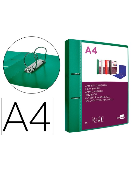 Carpeta liderpapel canguro 2 anillas 40 mm mixtas polipropileno din a4 verde translucido