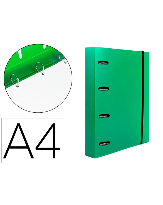Carpeta con recambio liderpapel a4 cuadro 5mm 100 hojas 80g polipropileno 4 anillas mixtas 25mm verde