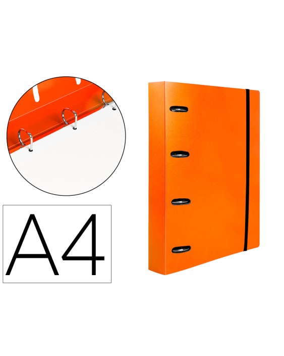 Carpeta con recambio liderpapel a4 cuadro 5mm 100 hojas 80g polipropileno 4 anillas 25mm color naranja