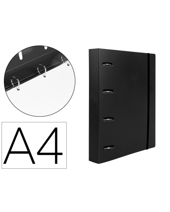 Carpeta con recambio liderpapel a4 cuadro 5mm 100 hojas 80g polipropileno 4 anillas 40mm negro opaco