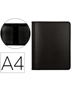 Carpeta liderpapel 4 anillas 25 mm polipropileno cierre cremallera 4 bolsillos interiores con ribete color negro