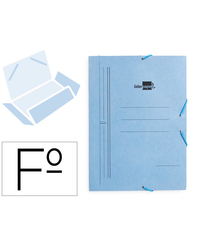 Carpeta liderpapel gomas tres solapas carton pintado folio color azul