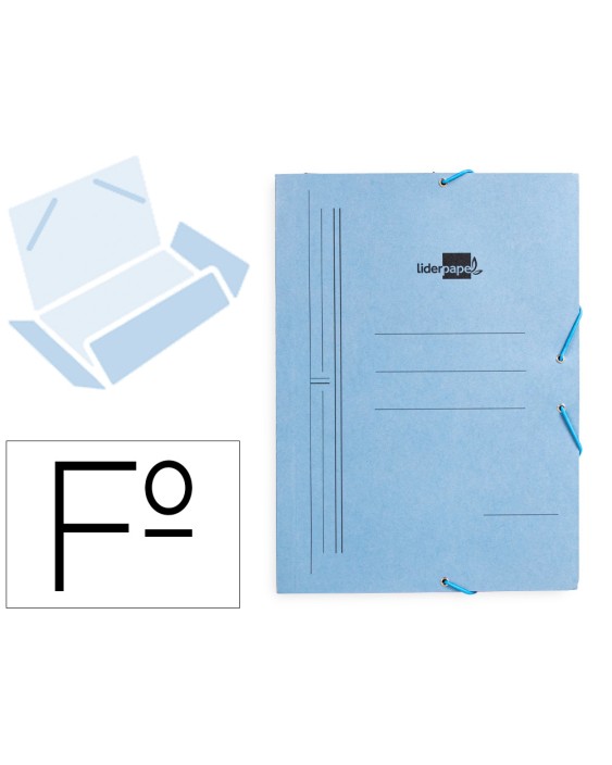 Carpeta liderpapel gomas tres solapas carton pintado folio color azul