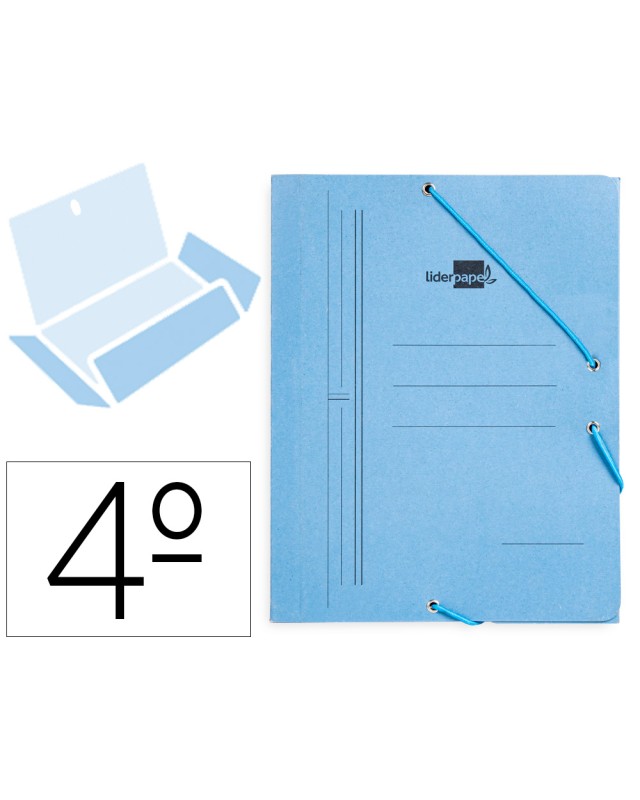 Carpeta liderpapel gomas tres solapas carton pintado cuarto color azul