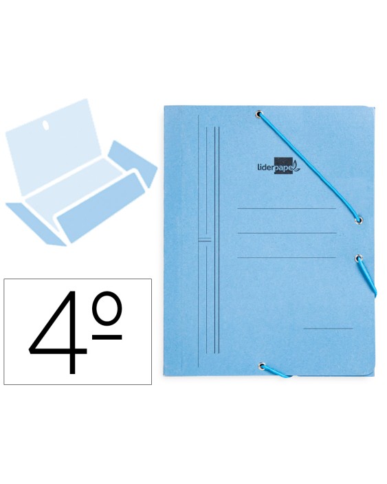 Carpeta liderpapel gomas tres solapas carton pintado cuarto color azul