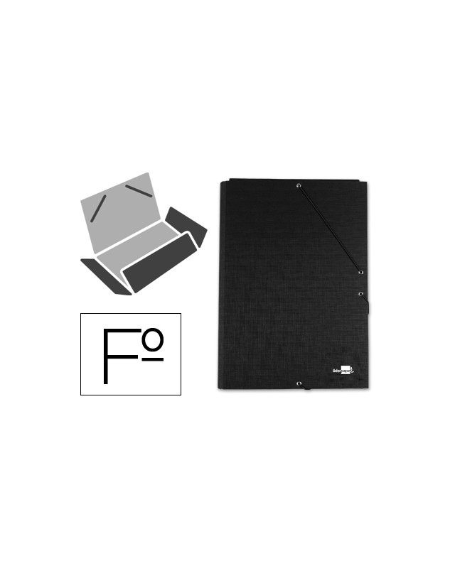 Carpeta liderpapel gomas tres solapas carton forrado folio color negro