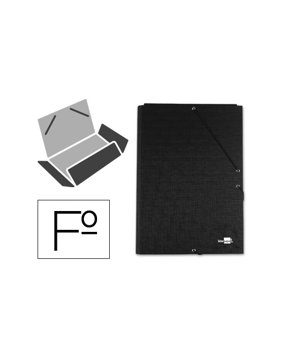 Carpeta liderpapel gomas tres solapas carton forrado folio color negro