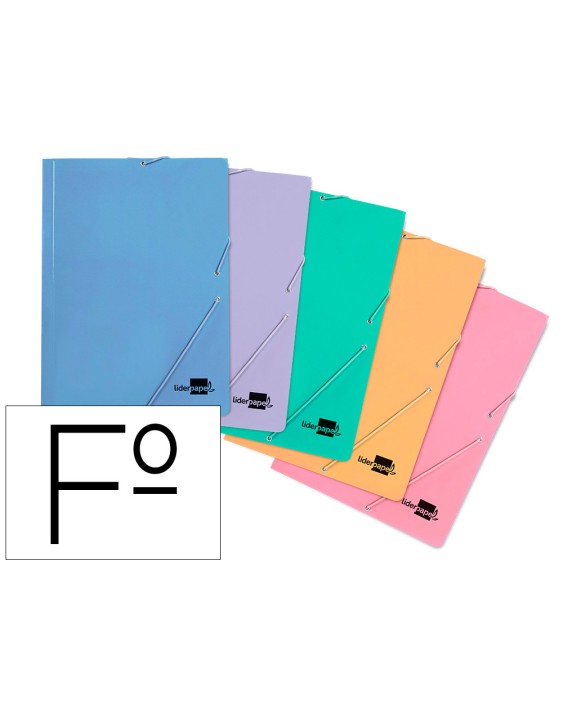 Carpeta liderpapel gomas tres solapas carton plastificado folio colores pasteles surtidos