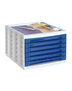 Fichero cajones de sobremesa archivo 2000 305x370x215 mm bandeja organizadora superior 6 cajones azul opaco